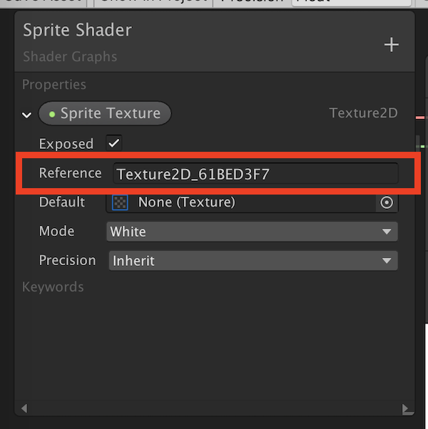 The Reference field of a Shader Graph property with default value