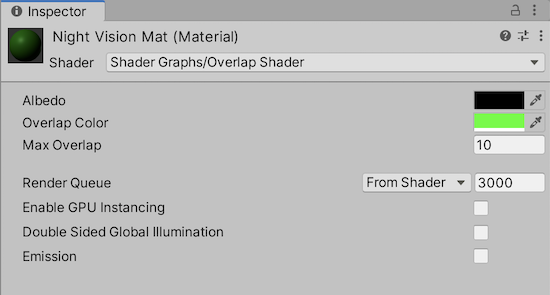 Night vision material for the overlap effect