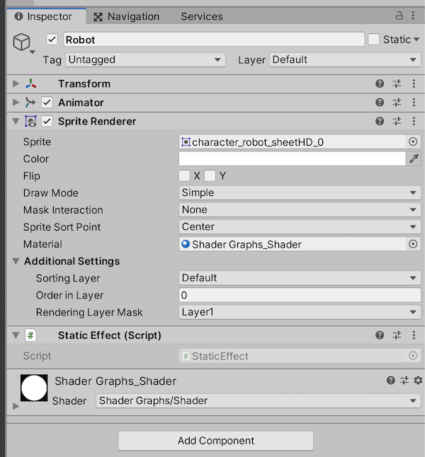 Attach a new StaticEffect.cs script to your sprite game object