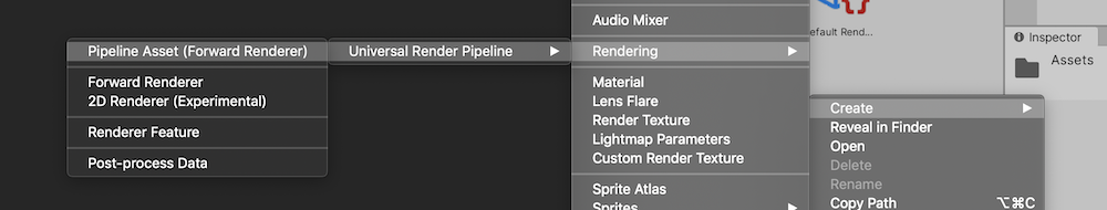 Creating a render pipeline asset in Unity