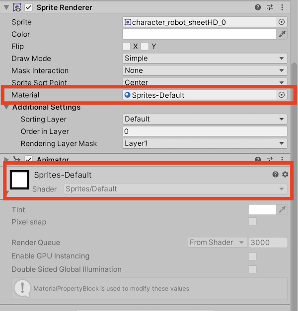 Default Sprite Renderer material property in Unity