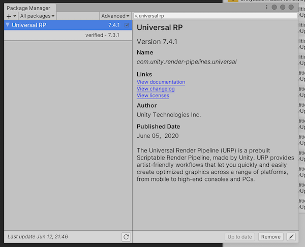 Installing the Universal Render Pipeline in Unity