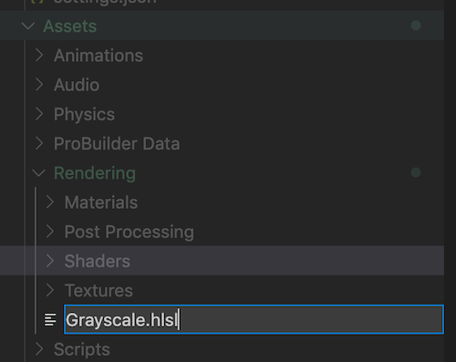 Creating an HLSL file in VSCode.